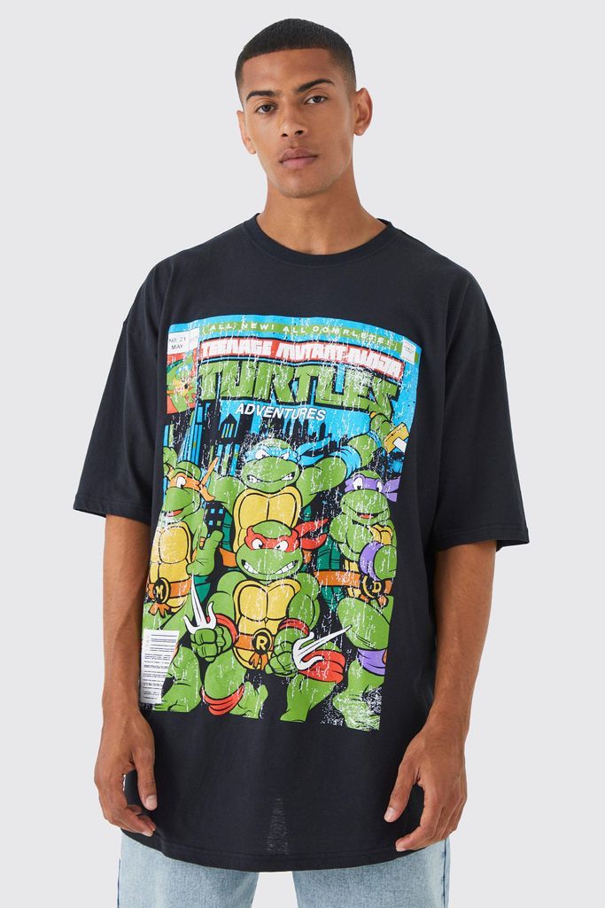 Men's Oversized Ninja Turtles Comic License T-Shirt - Black - S, Black