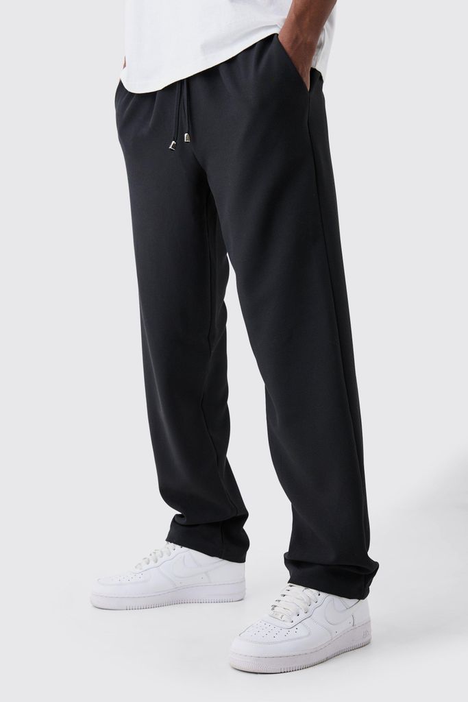 Men's Elasticated Waist Straight Fit Trousers - Black - S, Black