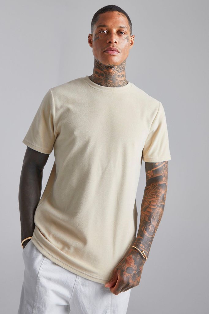 Men's Slim Fit Velour T-Shirt - Beige - M, Beige