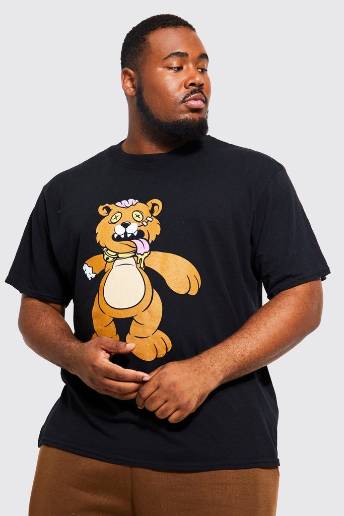 Men's Plus Oversized Teddy Print T-Shirt - Black - Xxxxxl, Black