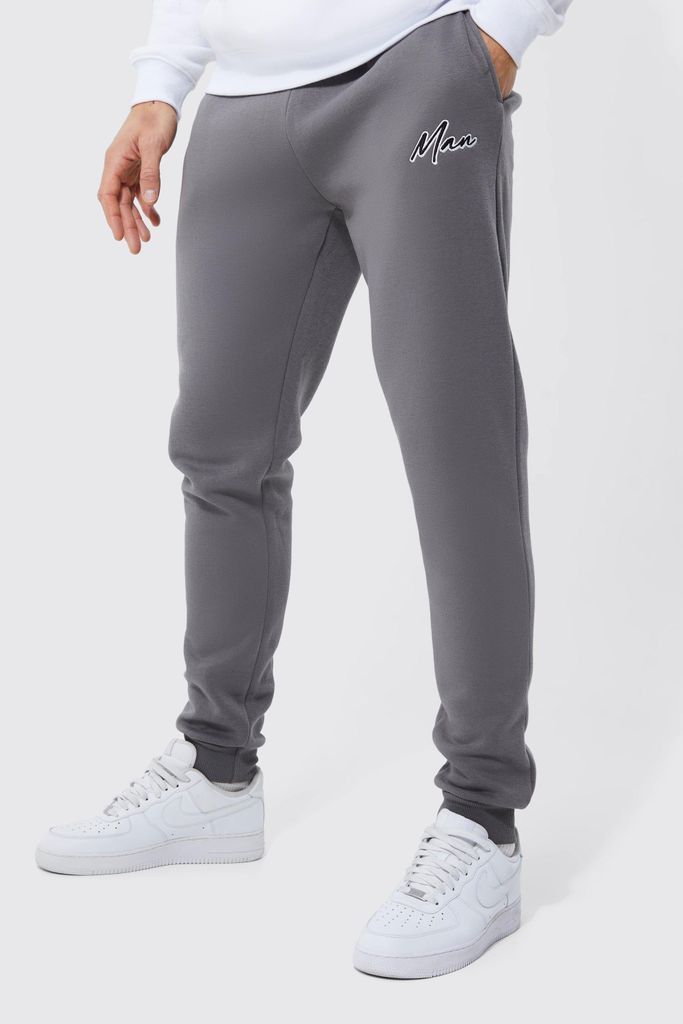 Men's Tall Slim Fit Man Embroidered Jogger - Grey - M, Grey