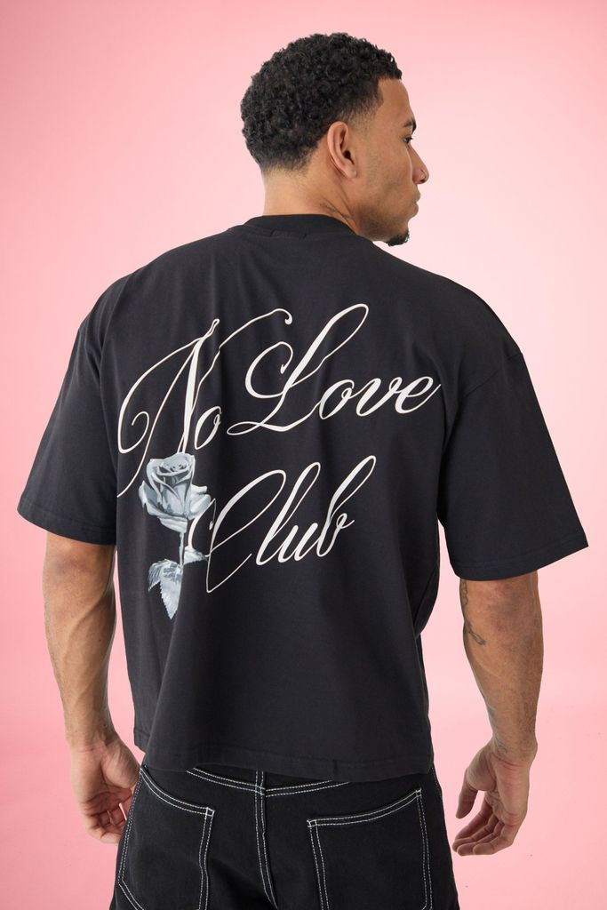 Men's Oversized Boxy No Love Print T-Shirt - Black - S, Black