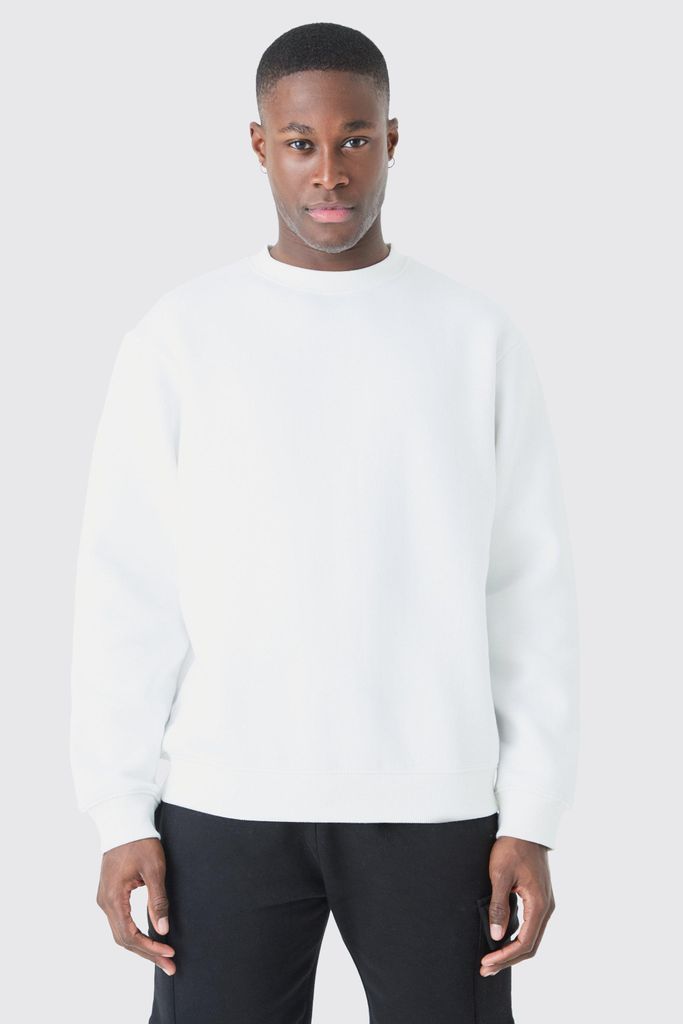 Men's Basic Oversized Crew Neck Sweatshirt - White - S, White