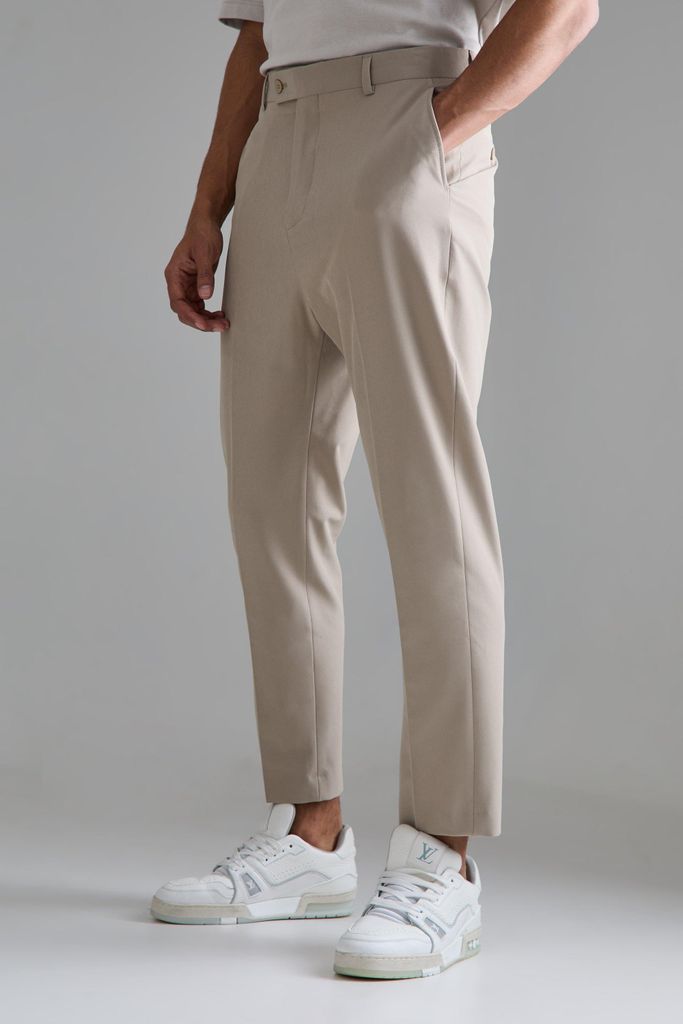 Men's High Rise 4 Way Stretch Tapered Trousers - Beige - 28, Beige