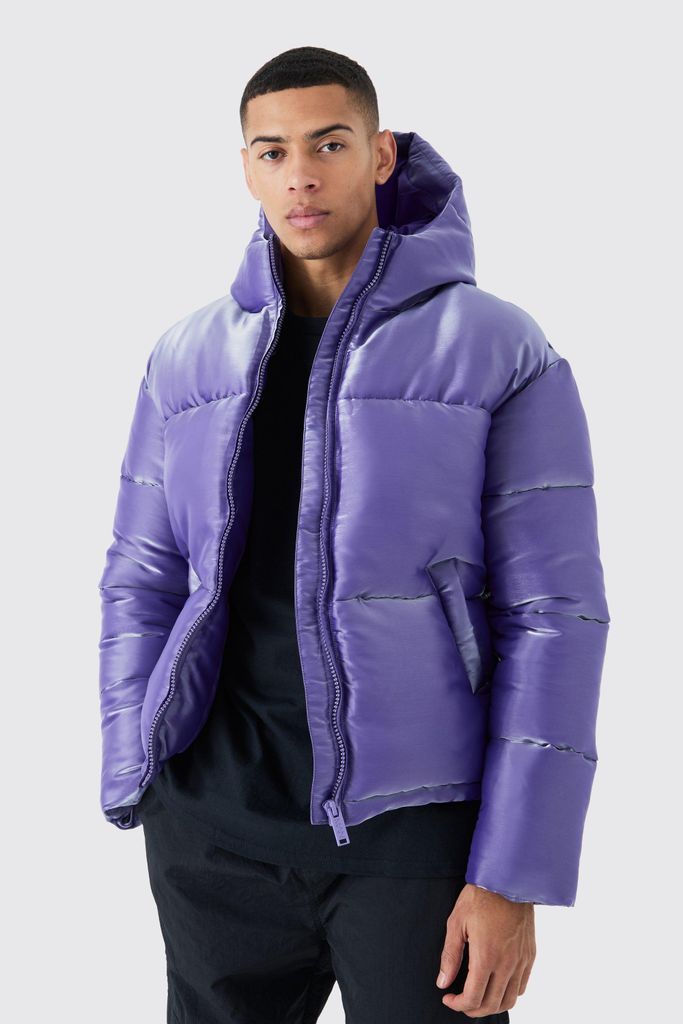 Men's Liquid Metallic Nylon Puffer Jacket - Purple - S, Purple