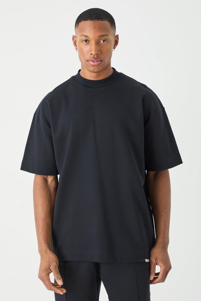 Men's Man Oversized Extended Neck Heavy Interlock T-Shirt - Black - S, Black