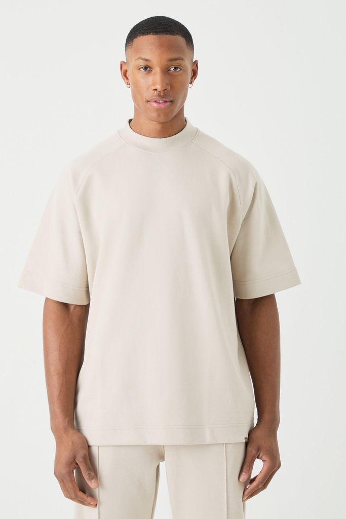 Men's Man Oversized Extended Neck Raglan Heavy Interlock T-Shirt - Beige - S, Beige