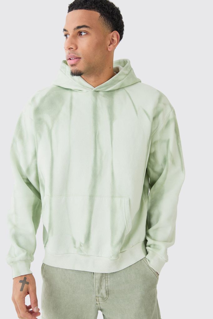 Men's Oversized Boxy Ombre Spray Wash Hoodie - Green - S, Green