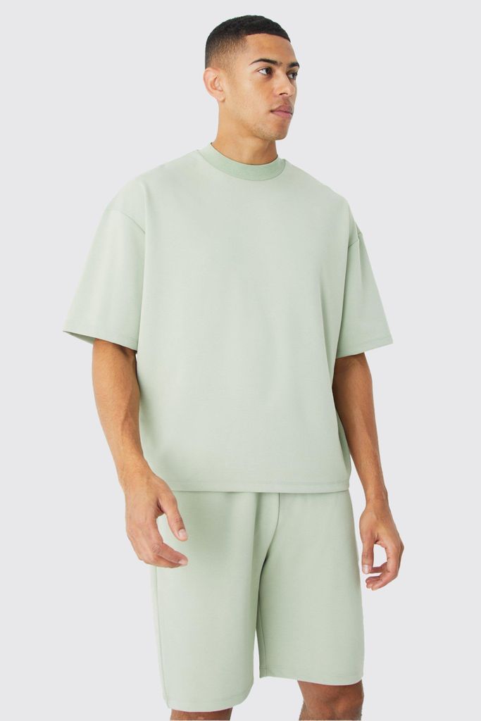 Men's Oversized Boxy Premium Super Heavyweight T-Shirt & Shorts - Green - S, Green