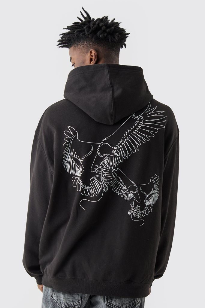 Men's Oversized Eagle Stencil Graphic Hoodie - Black - S, Black