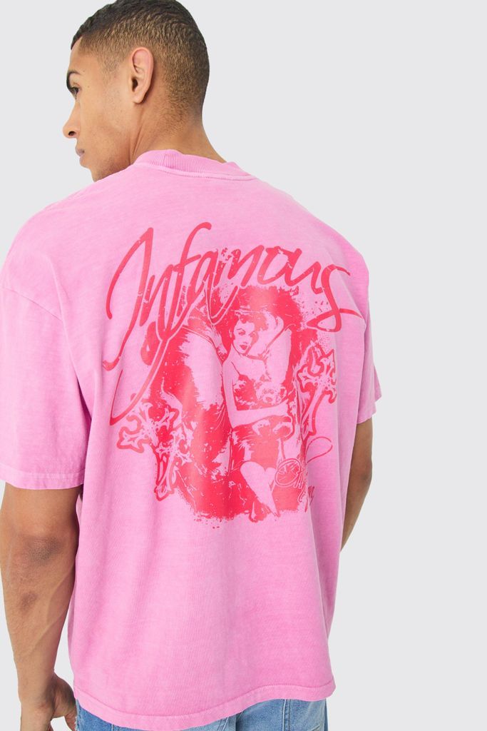 Men's Oversized Heavyweight Overdyed Graphic T-Shirt - Pink - S, Pink