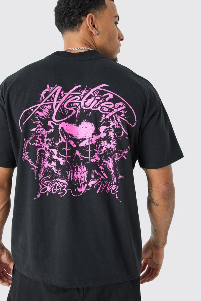 Men's Oversized Heavyweight Skull Graphic T-Shirt - Black - S, Black