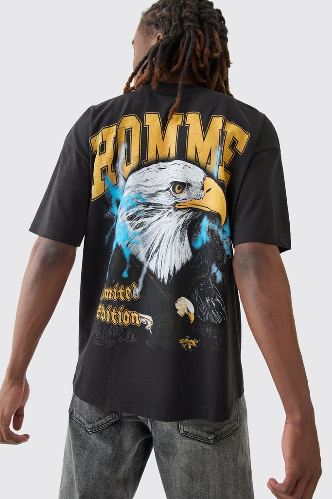 Men's Oversized Homme Eagle Graphic T-Shirt - Black - S, Black