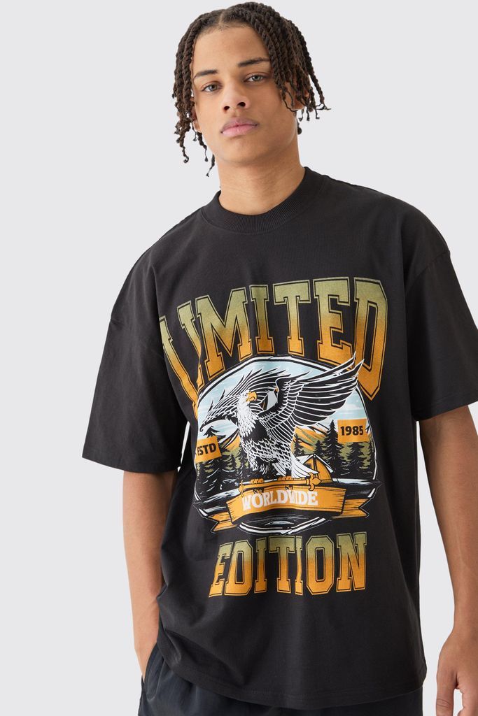 Men's Oversized Limited Edition Eagle T-Shirt - Black - S, Black