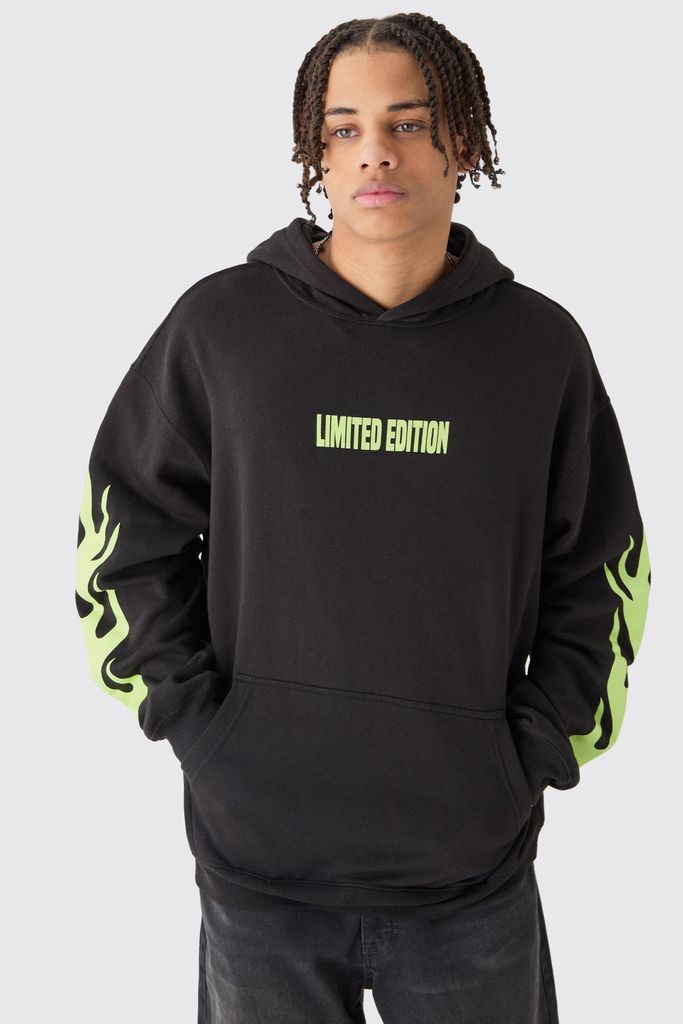 Men's Oversized Limited Edition Flame Hoodie - Black - S, Black