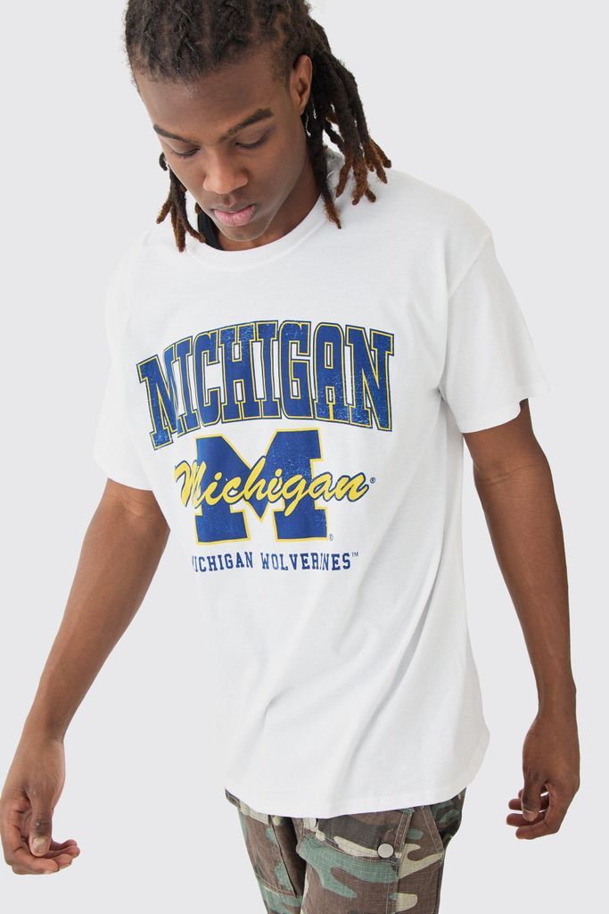 Men's Oversized Michigan License T-Shirt - White - S, White