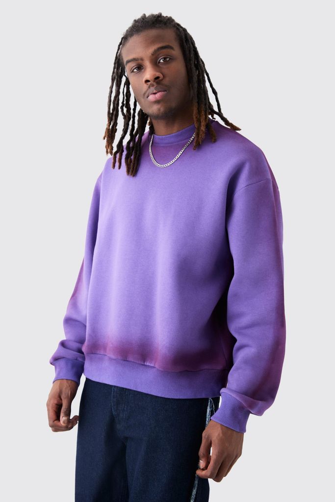 Men's Oversized Ombre Spray Wash Sweatshirt - Purple - S, Purple