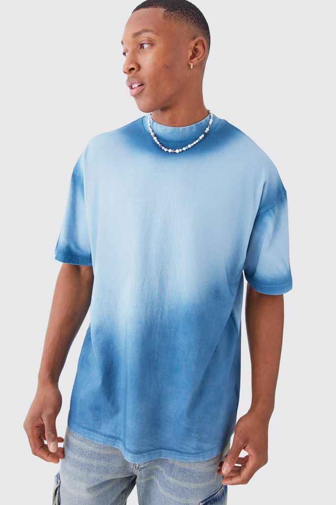Men's Oversized Ombre Spray Wash T-Shirt - Blue - S, Blue