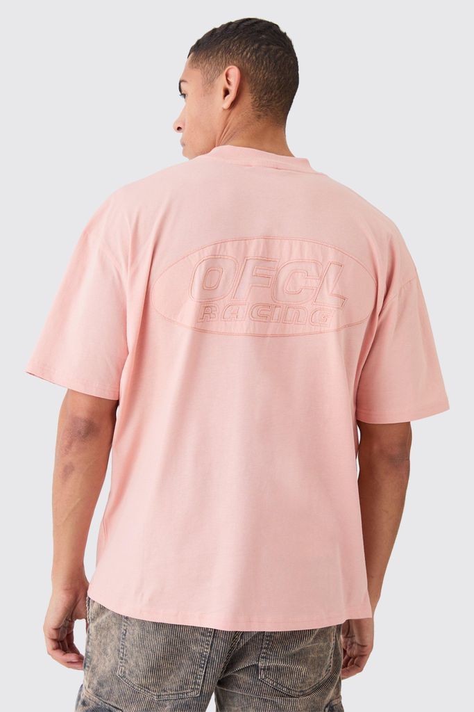Men's Oversized Raw Applique T-Shirt - Pink - S, Pink