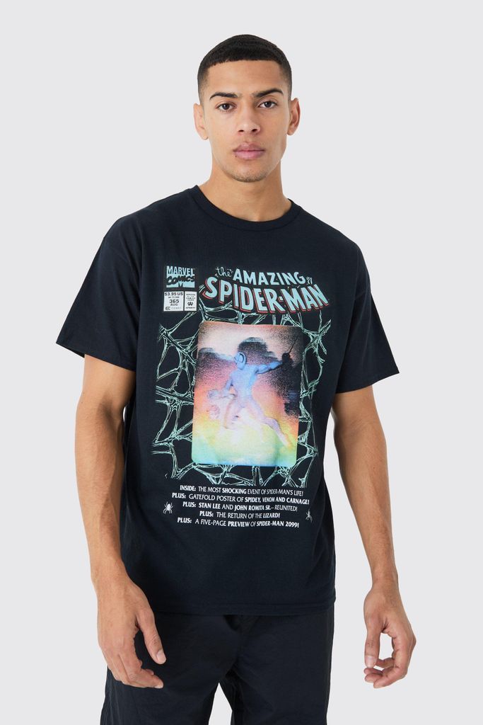 Men's Oversized Spiderman Holographic License T-Shirt - Black - S, Black