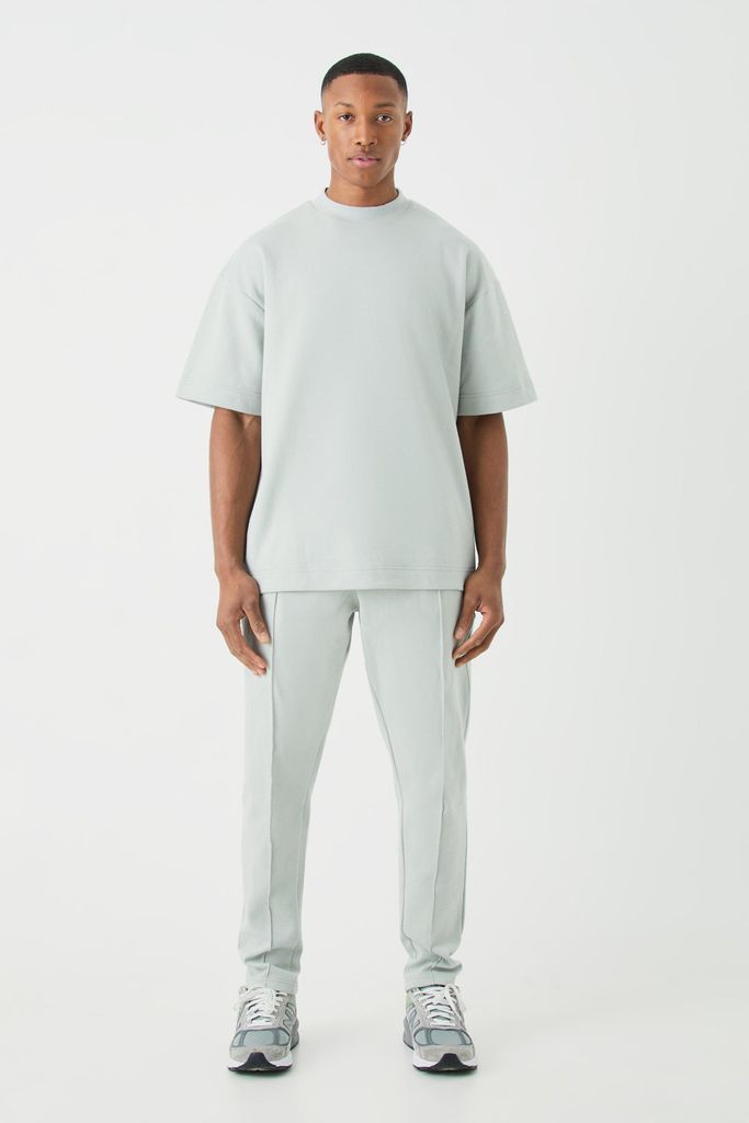 Men's Oversized T-Shirt & Taper Jogger Interlock Set - Grey - S, Grey