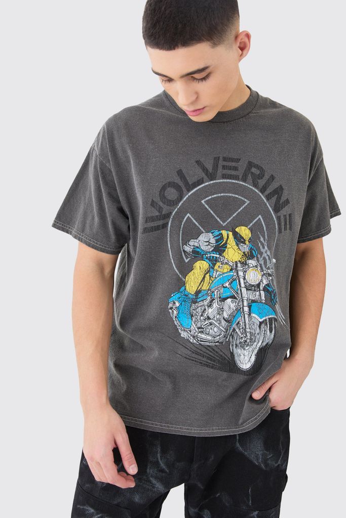 Men's Oversized X Men Wolverine Wash License T-Shirt - Grey - S, Grey