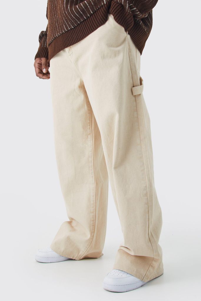 Men's Plus Baggy Fit Overdye Carpenter Jeans - Beige - 38, Beige