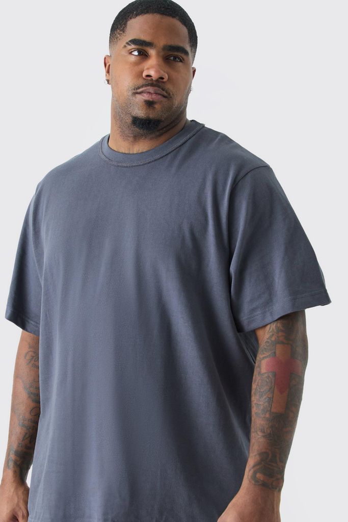 Men's Plus Core Heavy Carded Layed On Neck T-Shirt - Grey - Xxxl, Grey