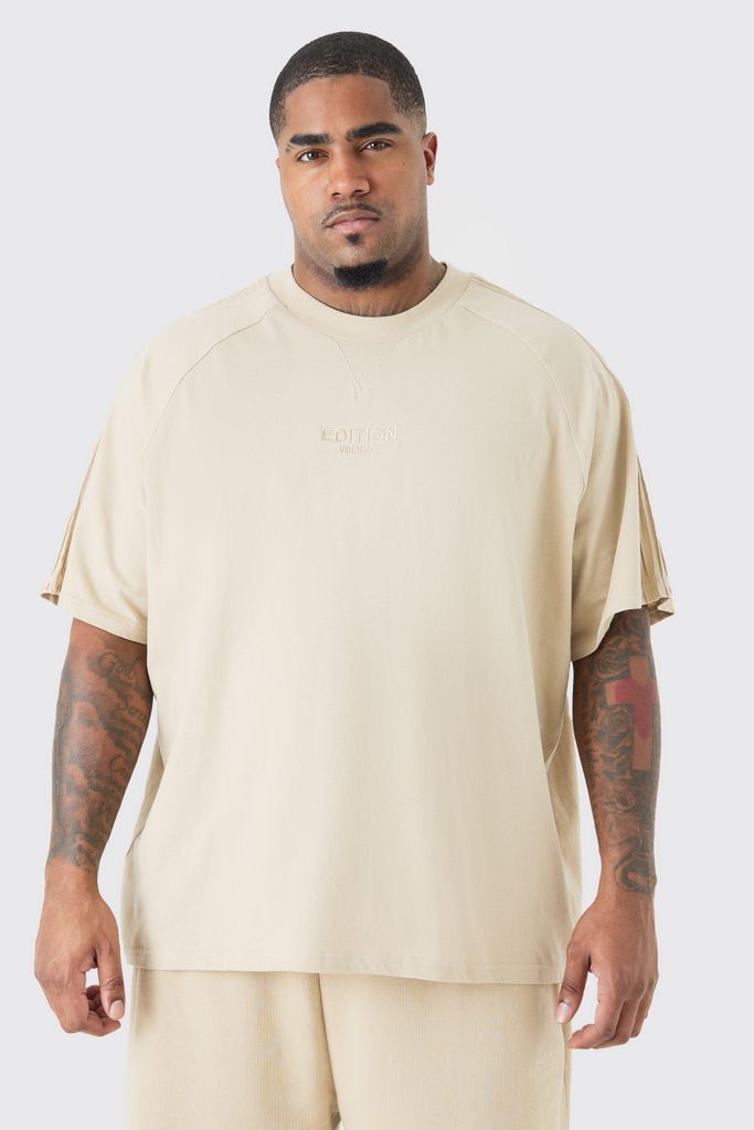 Men's Plus Edition Oversized Heavyweight Pin Tuck T-Shirt - Beige - Xxxl, Beige