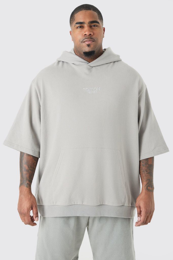 Men's Plus Edition Oversized Heavyweight Short Sleeve Hoodie - Grey - Xxxl, Grey