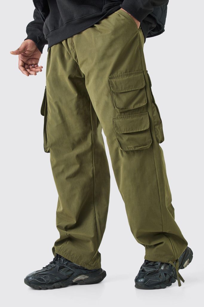 Men's Plus Fixed Waist Relaxed Peached Pleat Cargo Trouser - Green - 38, Green