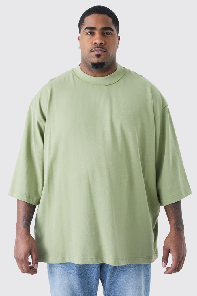 Men's Plus Oversized Heavy Layed On Neck Carded T-Shirt - Green - Xxxl, Green