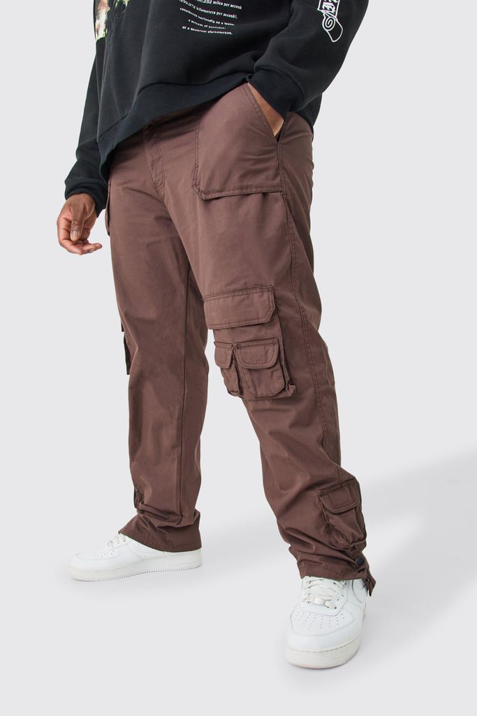 Men's Plus Slim Leg Multi Pocket Cargo Trousers - Brown - 38, Brown