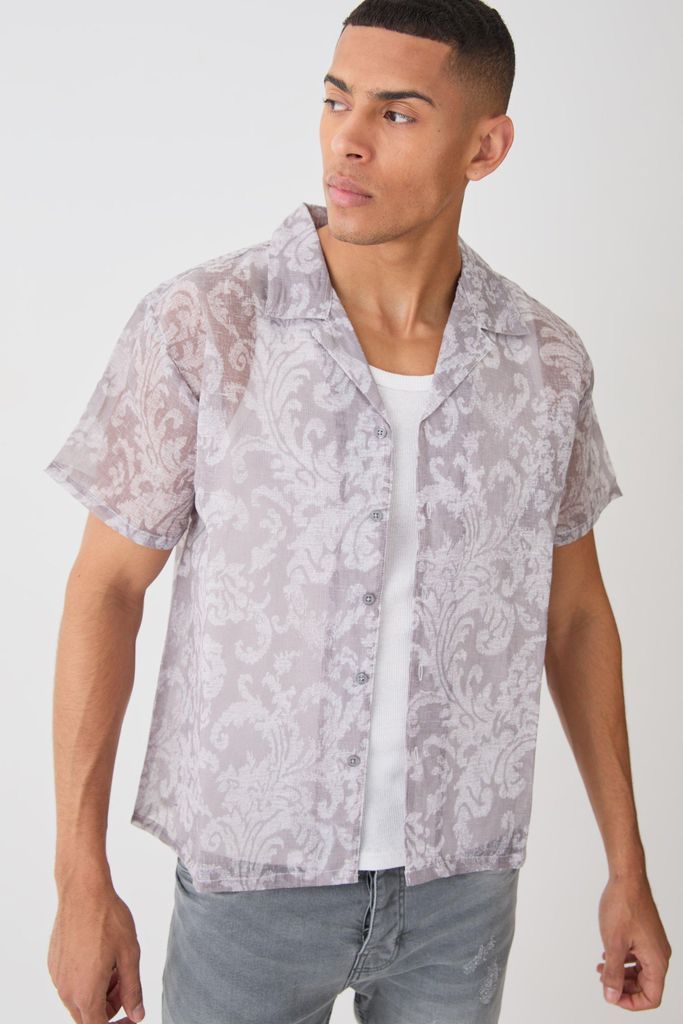 Men's Short Sleeve Boxy Baroque Sheer Shirt - Grey - S, Grey