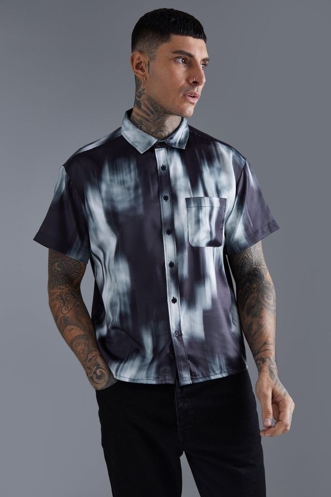 Men's Short Sleeve Boxy Satin Tie Dye Shirt - Black - S, Black