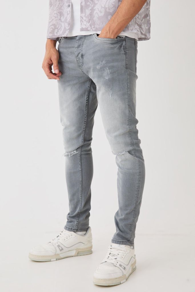 Men's Skinny Stretch Paint Splatter Ripped Jeans - Grey - 28R, Grey