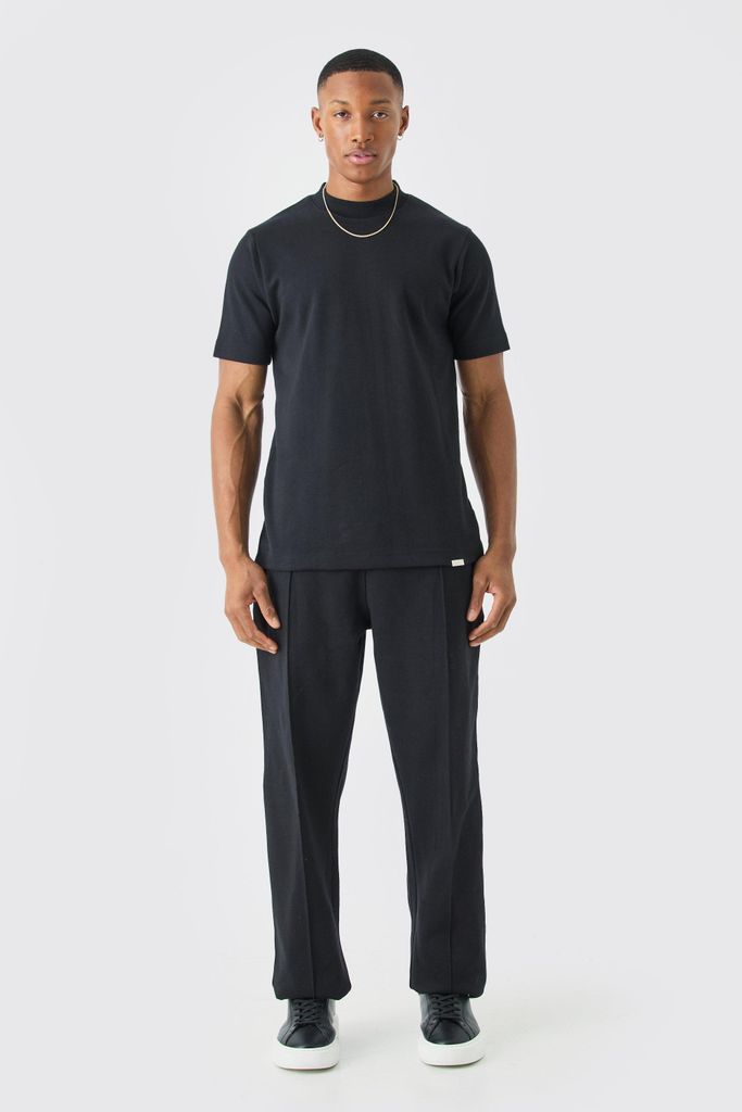 Men's Slim T-Shirt & Jogger Interlock Set - Black - S, Black