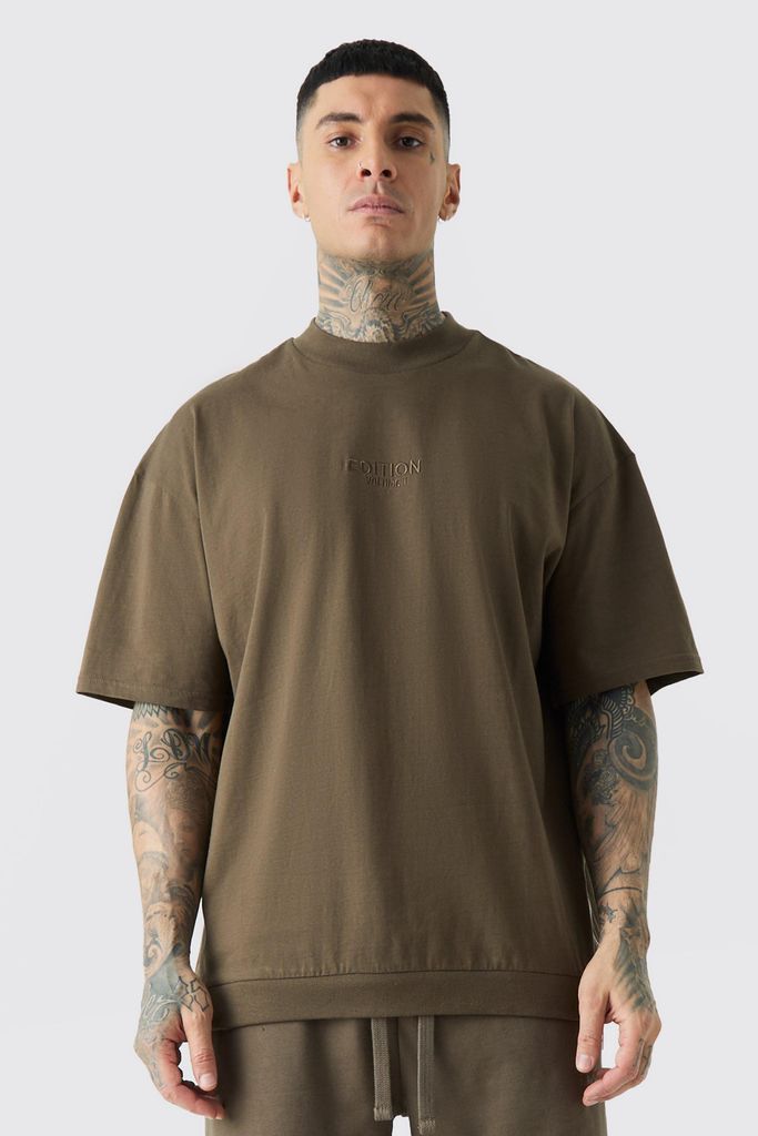 Men's Tall Edition Oversized Heavyweight Zip Hem T-Shirt - Brown - S, Brown