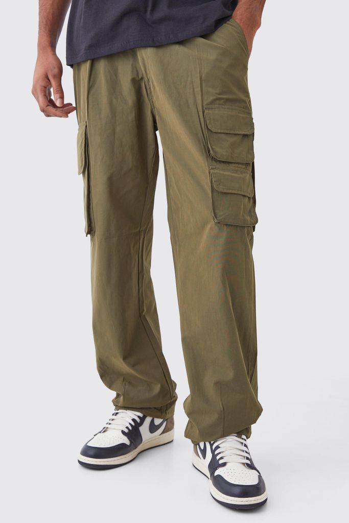 Men's Tall Fixed Waist Relaxed Peached Pleat Cargo Trouser - Green - 30, Green