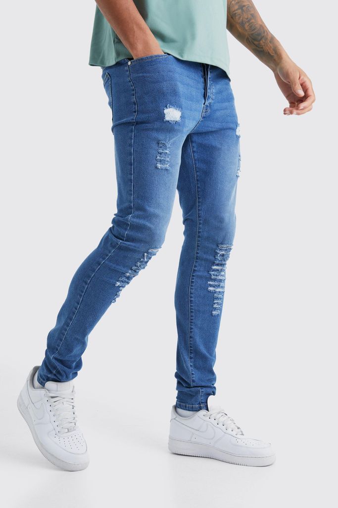Men's Tall Skinny Jeans With All Over Rips - Blue - 30, Blue