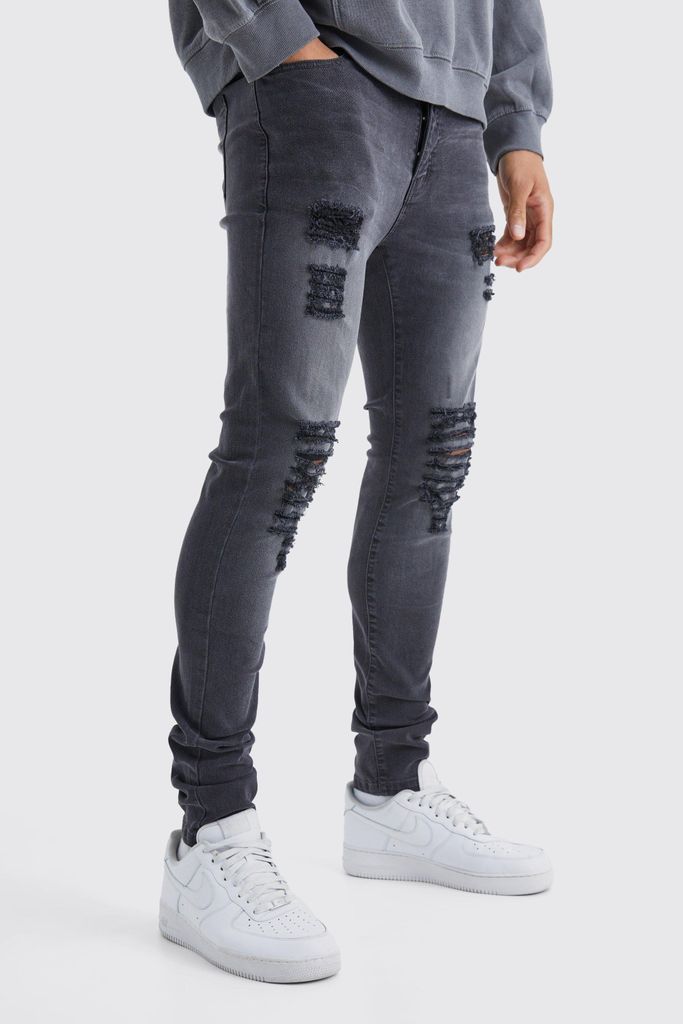 Men's Tall Skinny Jeans With All Over Rips - Grey - 30, Grey