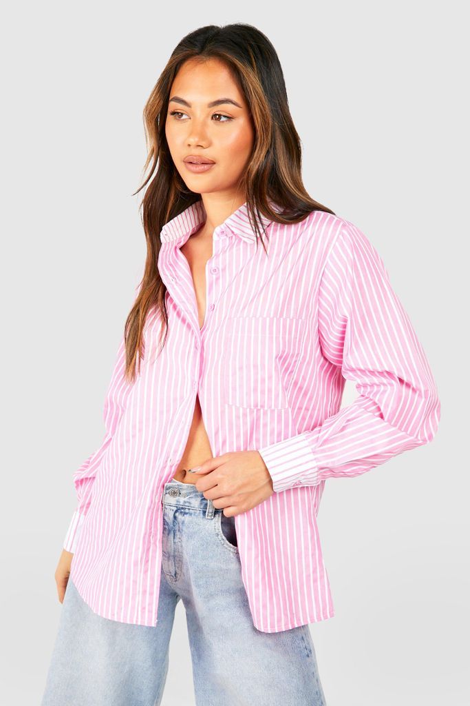 Womens Contrast Stripe Oversized Shirt - Pink - 6, Pink
