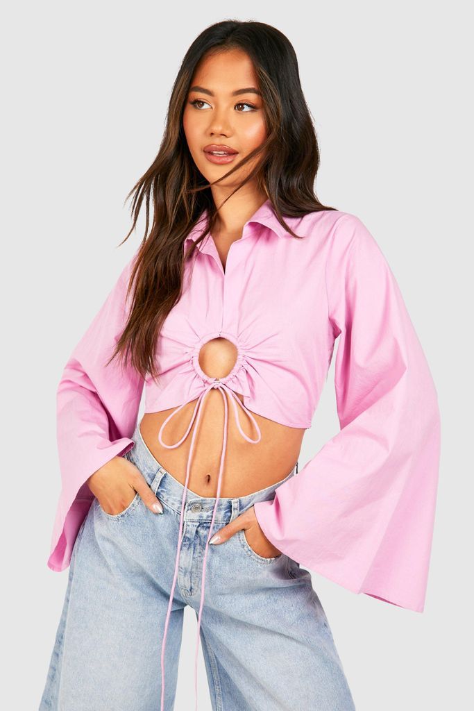 Womens Crop Ring Ruche Shirt - Pink - 6, Pink