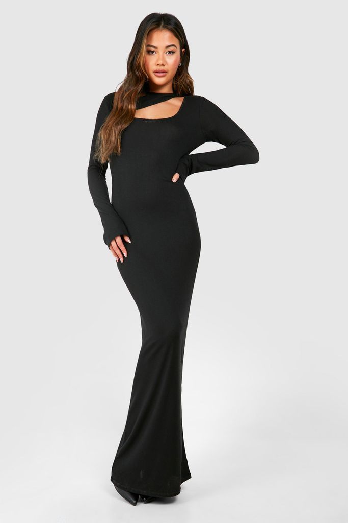 Womens Cut Out Soft Rib Maxi Dress - Black - 8, Black