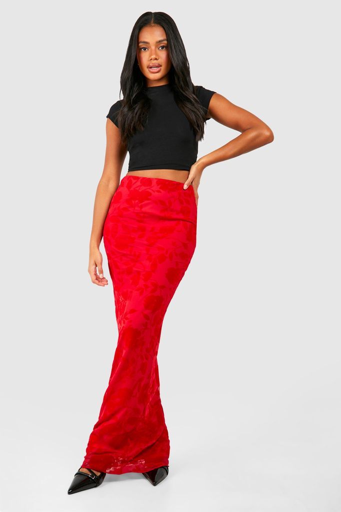 Womens Devore Maxi Skirt - Red - 6, Red