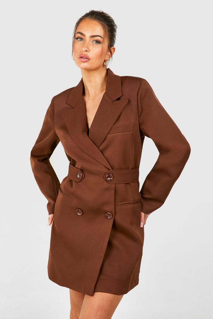 Womens Double Breasted Cinched Waist Blazer Dress - Brown - 8, Brown
