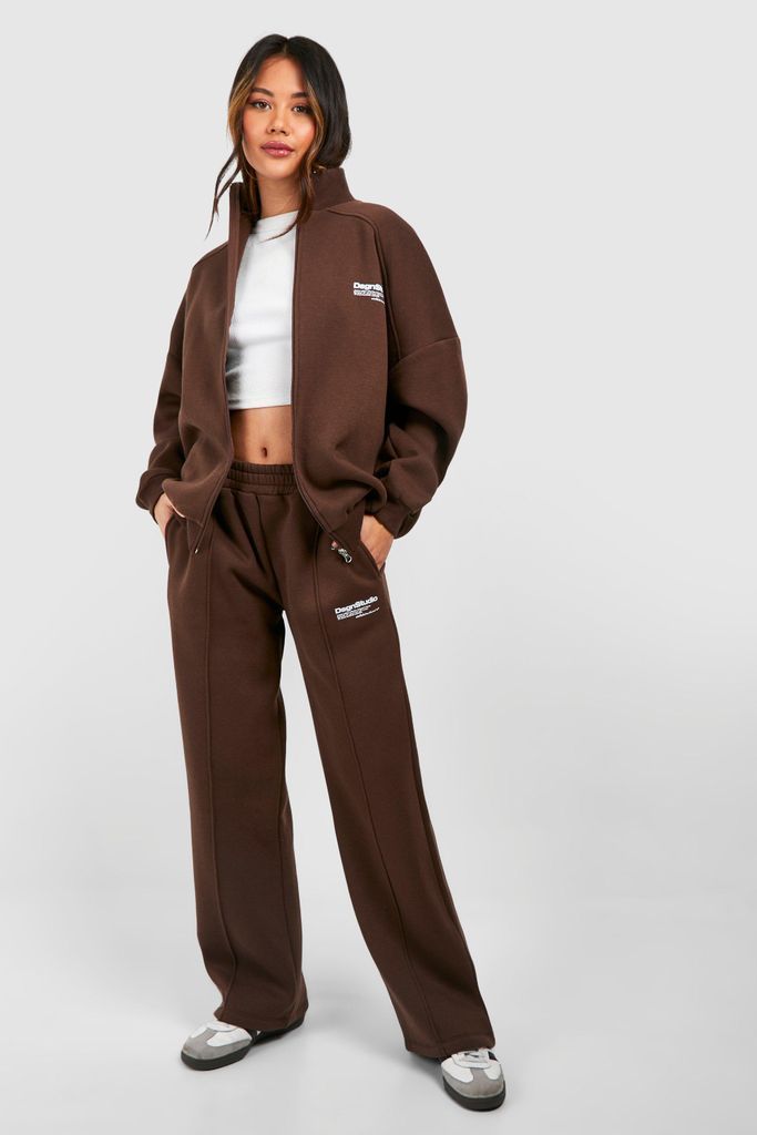 Womens Dsgn Studio Slogan Print Bomber Sweatshirt Tracksuit - Brown - S, Brown