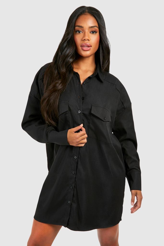 Womens Oversized Shirt Dress - Black - 8, Black