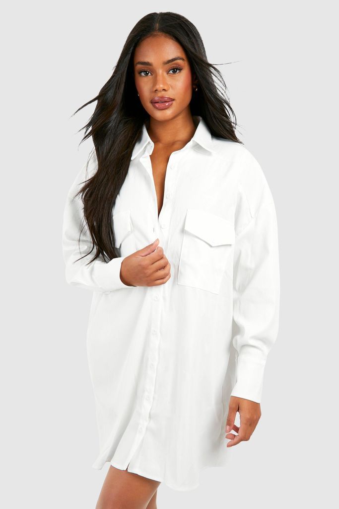 Womens Oversized Shirt Dress - White - 8, White
