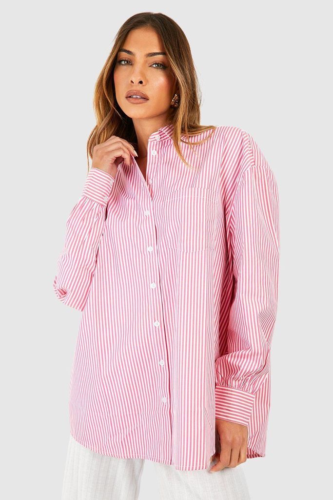 Womens Oversized Stripe Shirt - Pink - 6, Pink